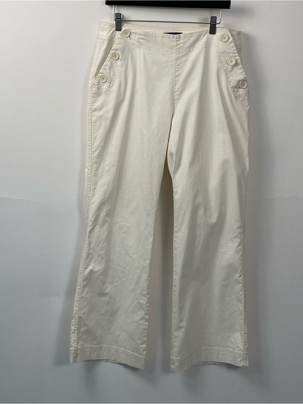 Boden Sailor Style Off-White Wide-Leg Chinos with Side Button Accents